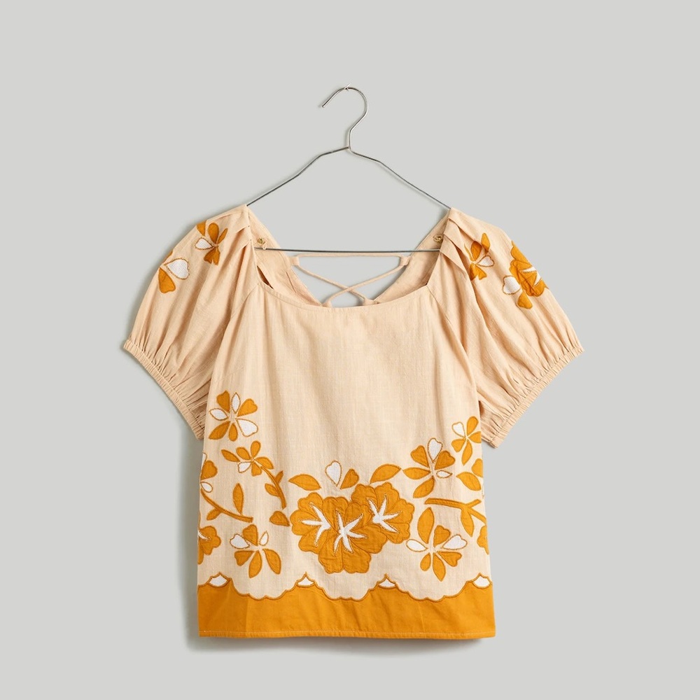 Madewell Embroidered Lace-Up Back Top